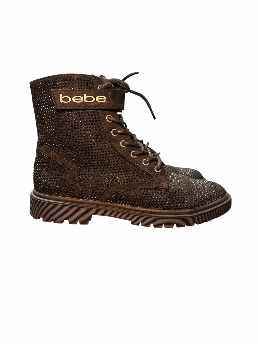 bebe Black Embellished Lace-Up Combat Boots
